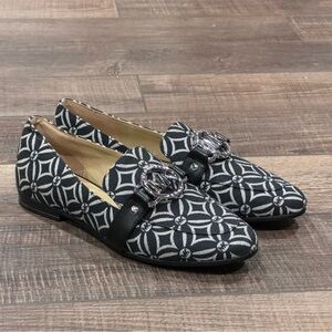Michael Kors Rory Logo Jacquard Slip On Flat Loafers Shoes Womens 5 Black Silver